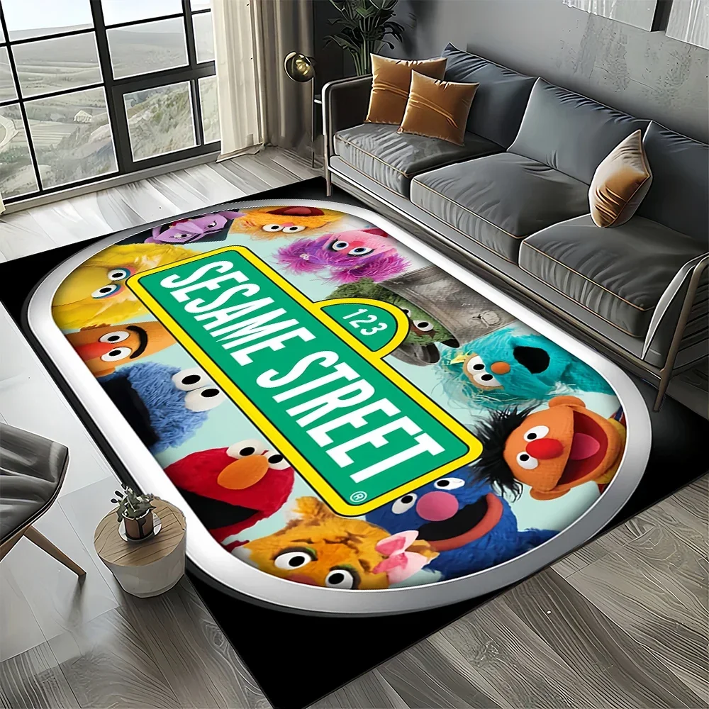 3D S-Sesame S-Street Cartoon Area Rug Large,Carpet Rug for Living Room Bedroom Sofa Doormat Decoration,kids Non-slip Floor Mat