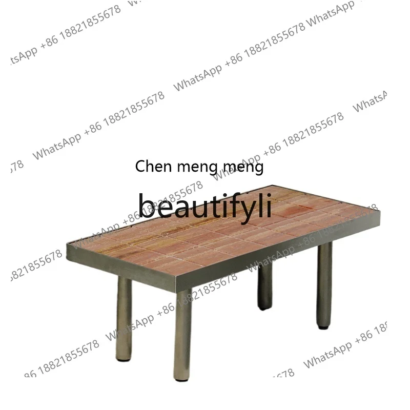 

American retro edge few natural red travertine retro edge few stainless steel living room furniture H