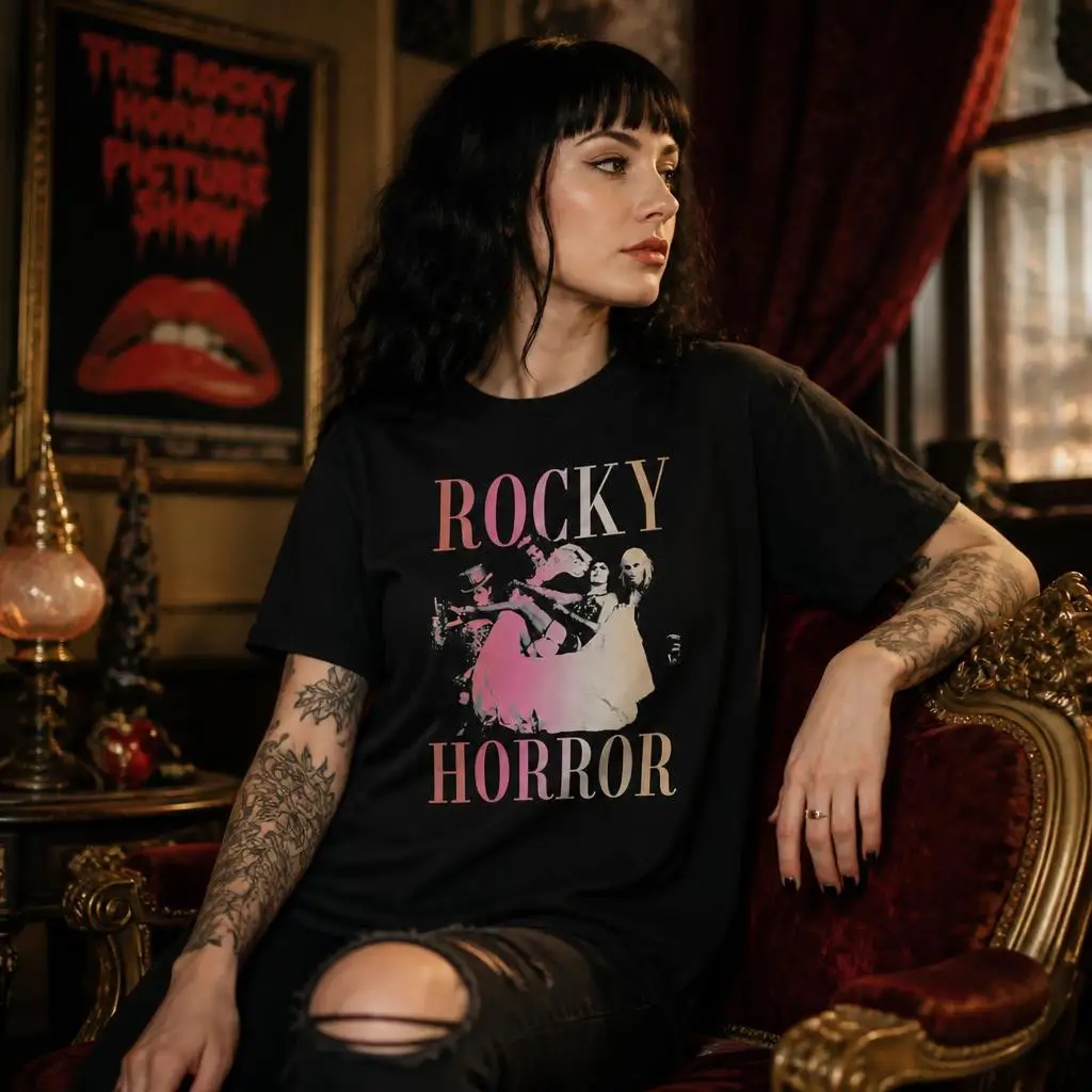Rockys Horror Picture Show Group Shot Tonal Gradient T Shirts Casual Tees Short Sleeve Round Collar T-Shirt Pure Cotton Tops