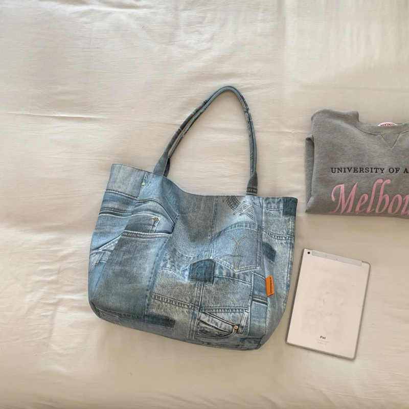 SHELKSBAG Jeans Ladies Purse for Women's Tote Bags Fashion Denim Light Weight Signle Strap Womens Shoulder Bags Female Hand Bag