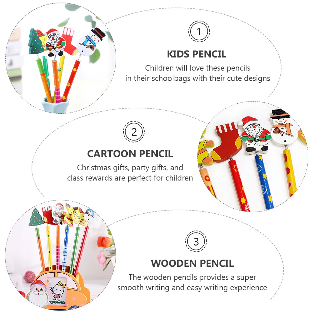 

24pcs Wooden Pencil Kids Stationery Boys Kit Creative Christmas Pencils Student Cartoon Design School Supplies Gifts