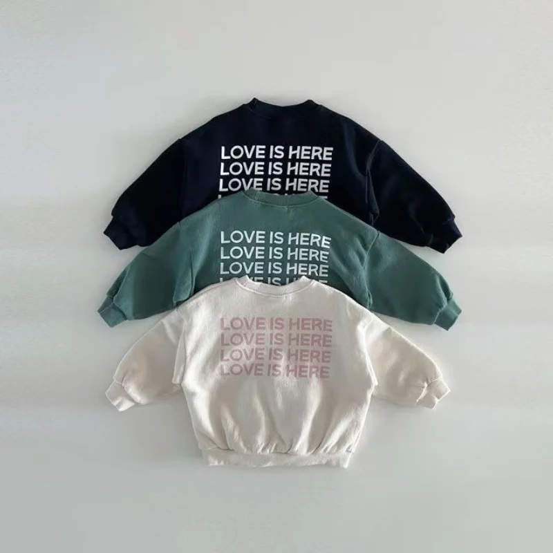 

2025 Spring And Autumn New Product Cotton Soft Top For Children's Clothing With Letter Printing Round Neck Hoodie