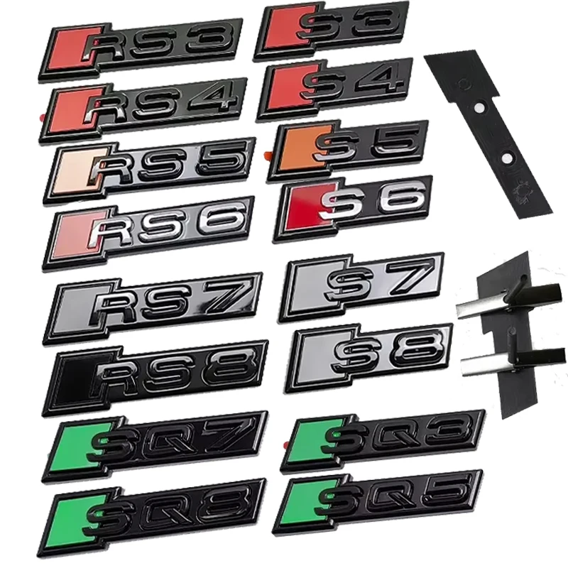 Emblema de rejilla delantera de coche ABS para Audi RS6 S8 SQ5 SQ7 S3 SQ3 RS4 S4 S5 S6 S7 SQ8 RS3 RS5 RS7 RS8 insignia pegatina calcomanías Accesorios