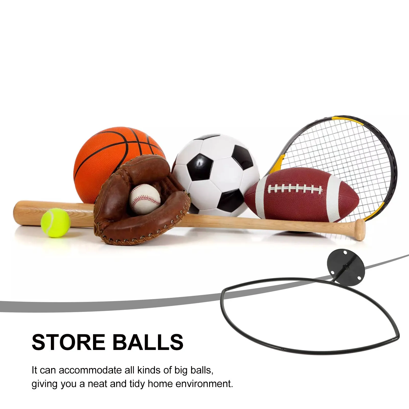 1 set 1 Set Wall-Mounted Basketball Rack Heavy Duty Iron Sports Balls Storage Holder Rustproof Wear-Resistant Smooth No Burrs