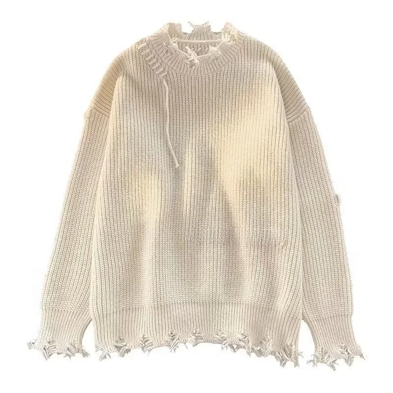 

Loose Fit Knitted Men's Sweater round Ne Pure Color Casual Versatile Japanese Retro Sle Autumn New Arrival Faionable