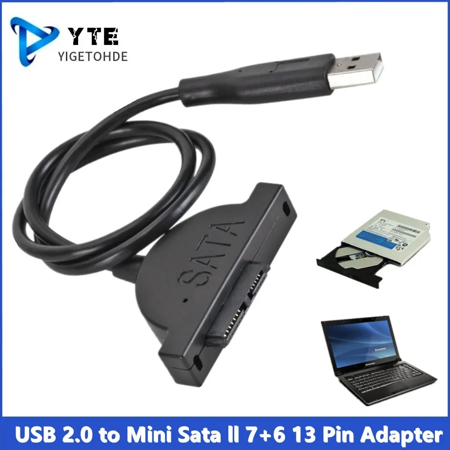

USB 2.0 to Mini Sata II 7+6 13Pin Adapter for Laptop CD/DVD ROM Slimline Drive Converter Cable Screws Steady Style USB 2.0 SATA