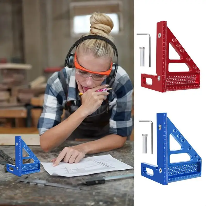 

3D Square Miter Triangle Ruler Aluminum Alloy 3D Square Protractor Sturdy Versatile Woodworking Square Tool for Precision