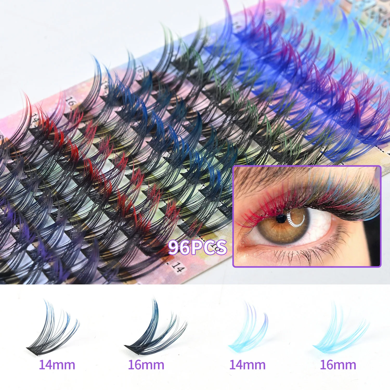 

Colorful segmented tuff without loose roots, mixed colors thick and curly, stage exaggerated makeup false eyelashes