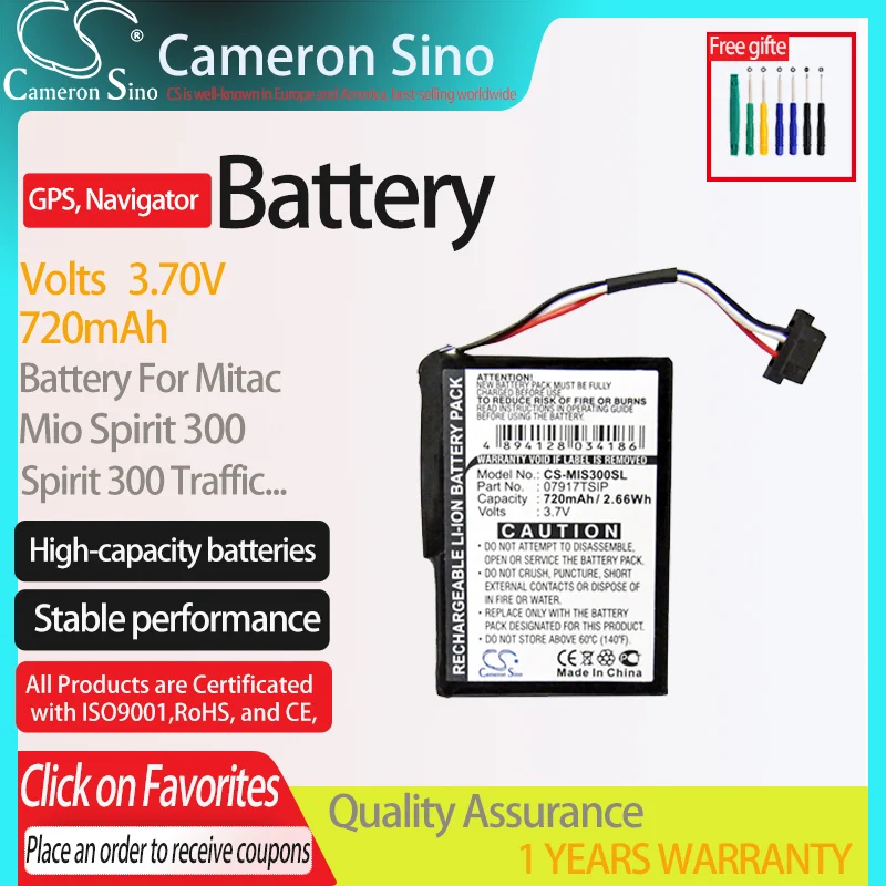 CameronSino Battery for Mitac Mio Spirit 300 Spirit 555 Navman Mio Spirit 300 Spirit 305 fits 07917TSIP ,GPS Navigator Battery.