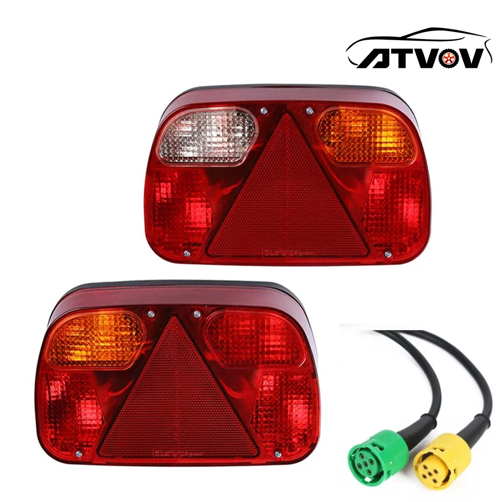 

ATVOV 2pcs 12V Trailer Tail Light Rear Stop Brake Light Reverse Stop Lamp Wiring Harness 5 Core Cable For Truck Caravan Lorry