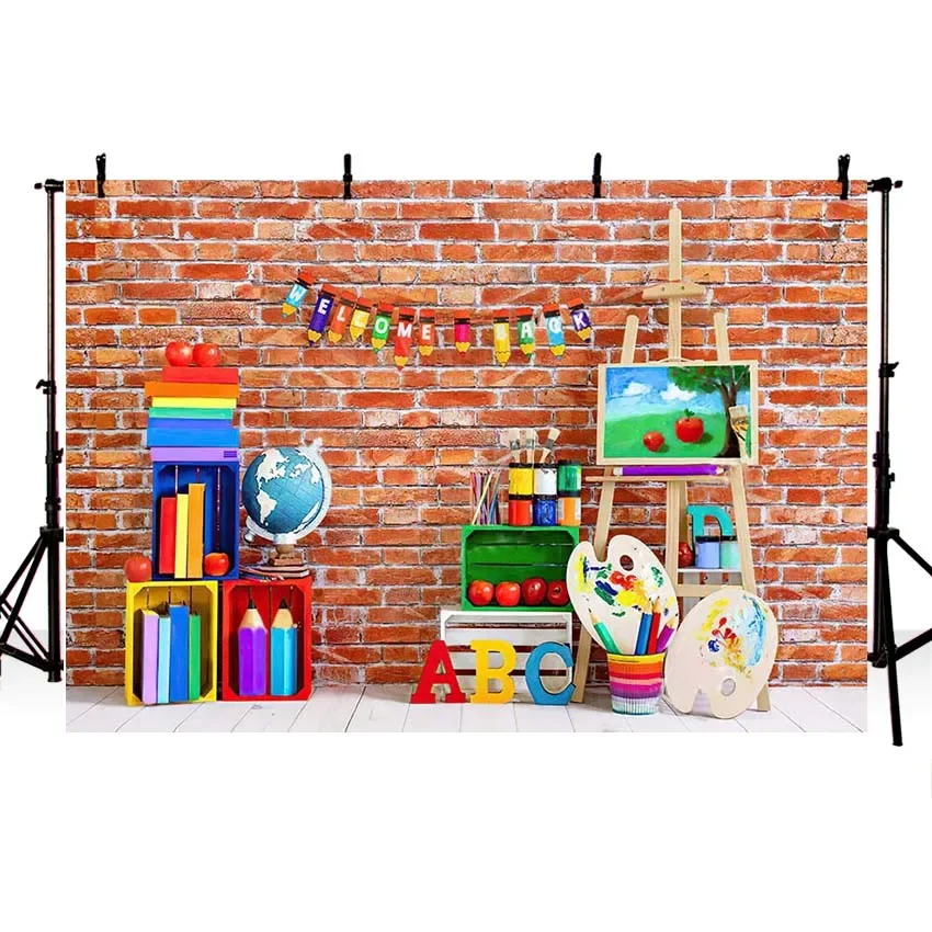 Mehofond-Photography-Background-Welcome-Back-To-School-Brick-Wall-ABC-Kids-Birthday-Party-Portrait-Decor-Backdrop-Photo-Studio