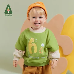 Amila Baby Boy Hoodie 2024 Winter New Multicolour Round Neck Fleecing Soft Warm Toddler Pullover Sweater  Baby Clothing