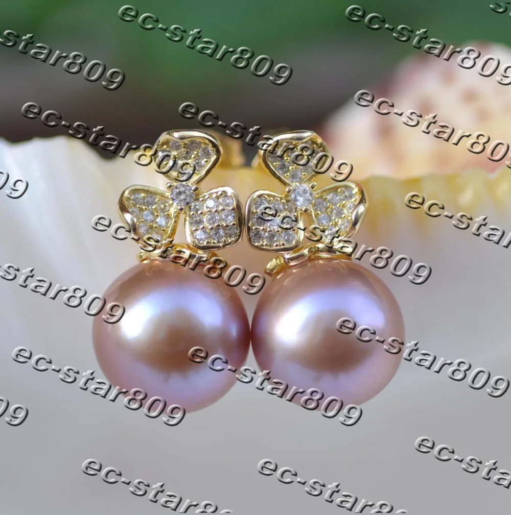 

Z11524 AAA 11.5mm Lavender Edison Keshi Pearl Clover CZ Earring