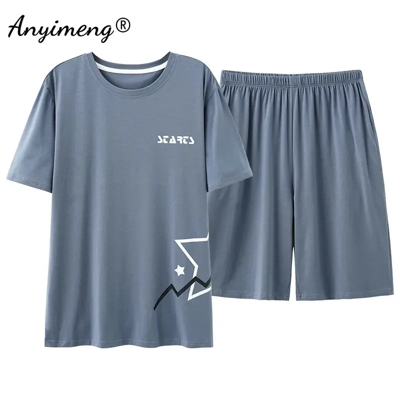 

Men Short Sleeve Pajamas Set Summer Pjs Modal Shorts Set Plus Size 4XL Nightwear Fashion Mens Sleepwear Loose Pijamas for Men