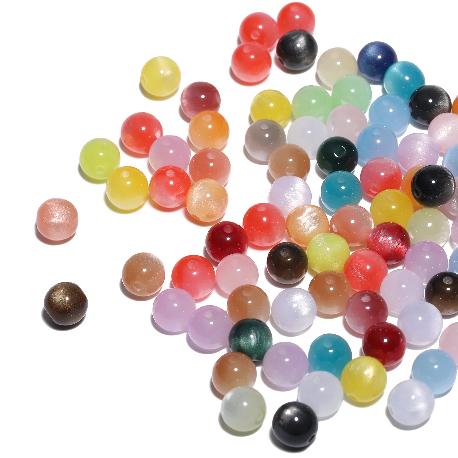 Mixed Colors Shiny Resin Cat Eye Beads Round Loose Spacer Beads For Jewelry Making DIY Necklace Bracelets Accessories 8mm 50pcs