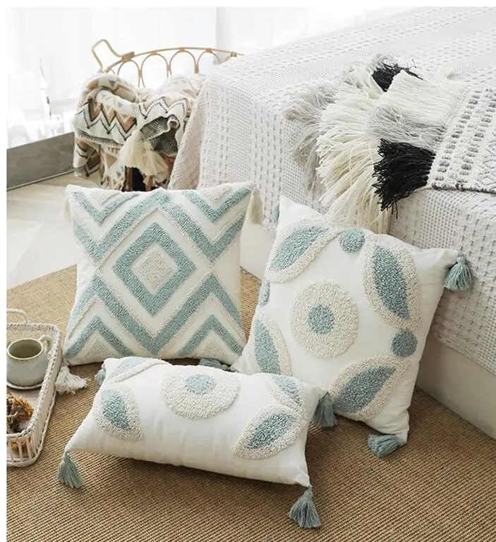 

Nordic Blue Throw Pillow Cover Living Room Sofa Cushion Cover Model Room Headrest Pillow Cover