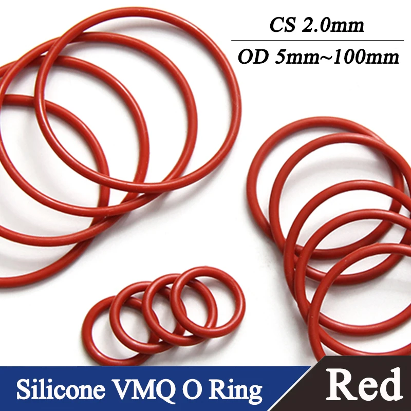 10/50pcs Red VMQ O Ring CS 2.0mm OD 5.0mm ~ 100mm Food Grade Silicone Rubber Insulation Sealing Waterproof Washer Cooker Gaskets