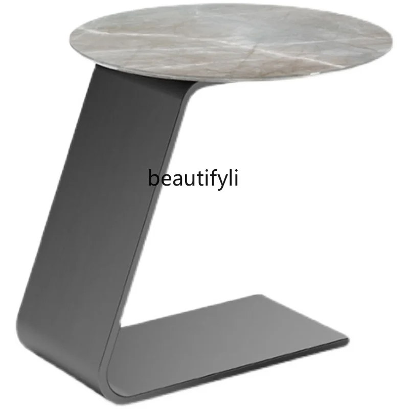 

Italian Affordable Luxury Style Sofa Side Table Corner Table High-End Designer Stainless Steel Stone Plate Small round Table