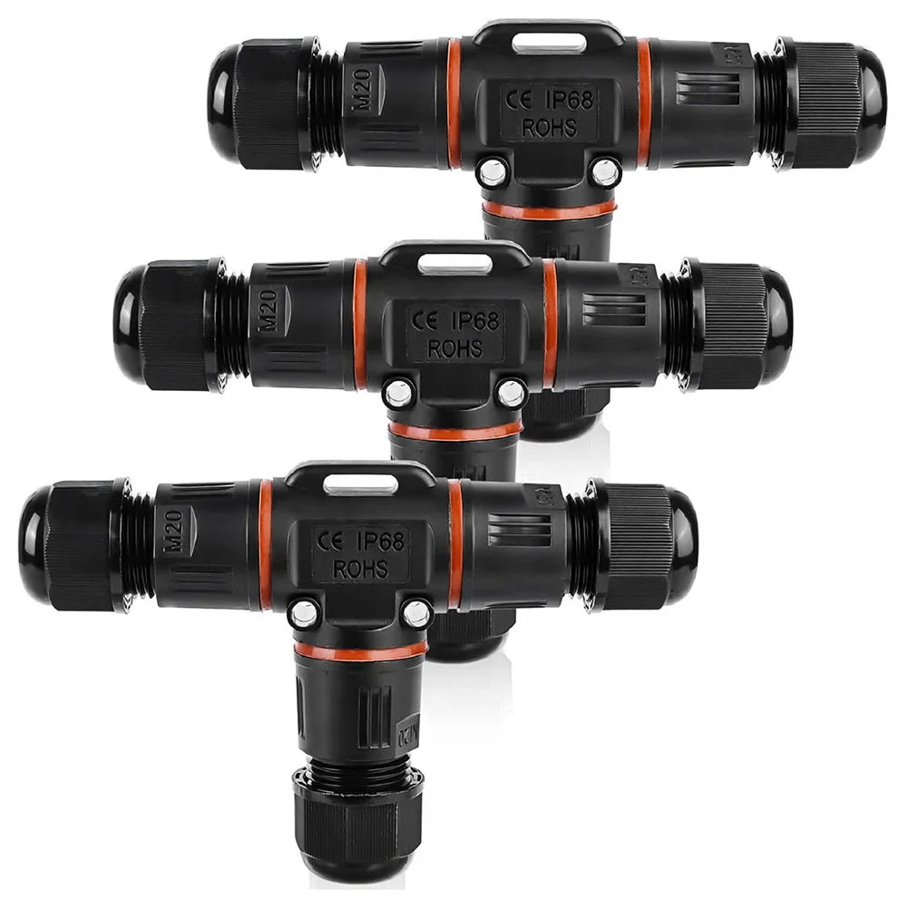 

3-piece Cable Connector Set, Waterproof IP68 3-pin Cable Connector, T-type Junction Box, Quick-connect Waterproof Connector