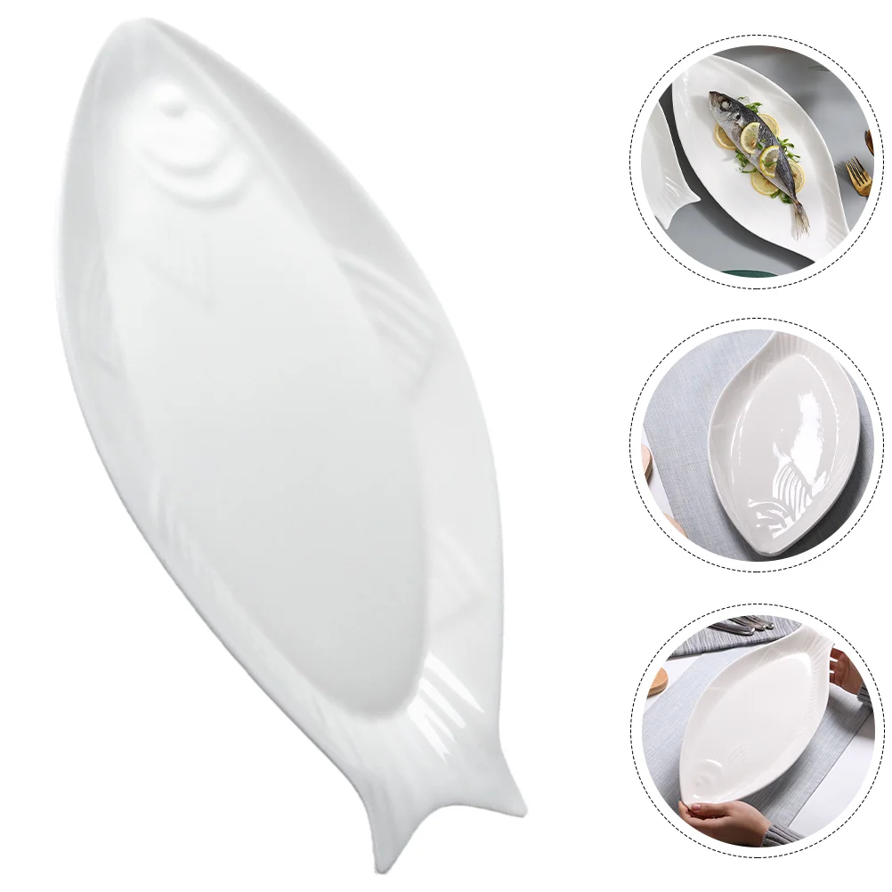 Roaster Pan Munchies Serving Plate for Kitchen Ceramic Hotel Platter Steamed Fish Cheese 31x145cm White