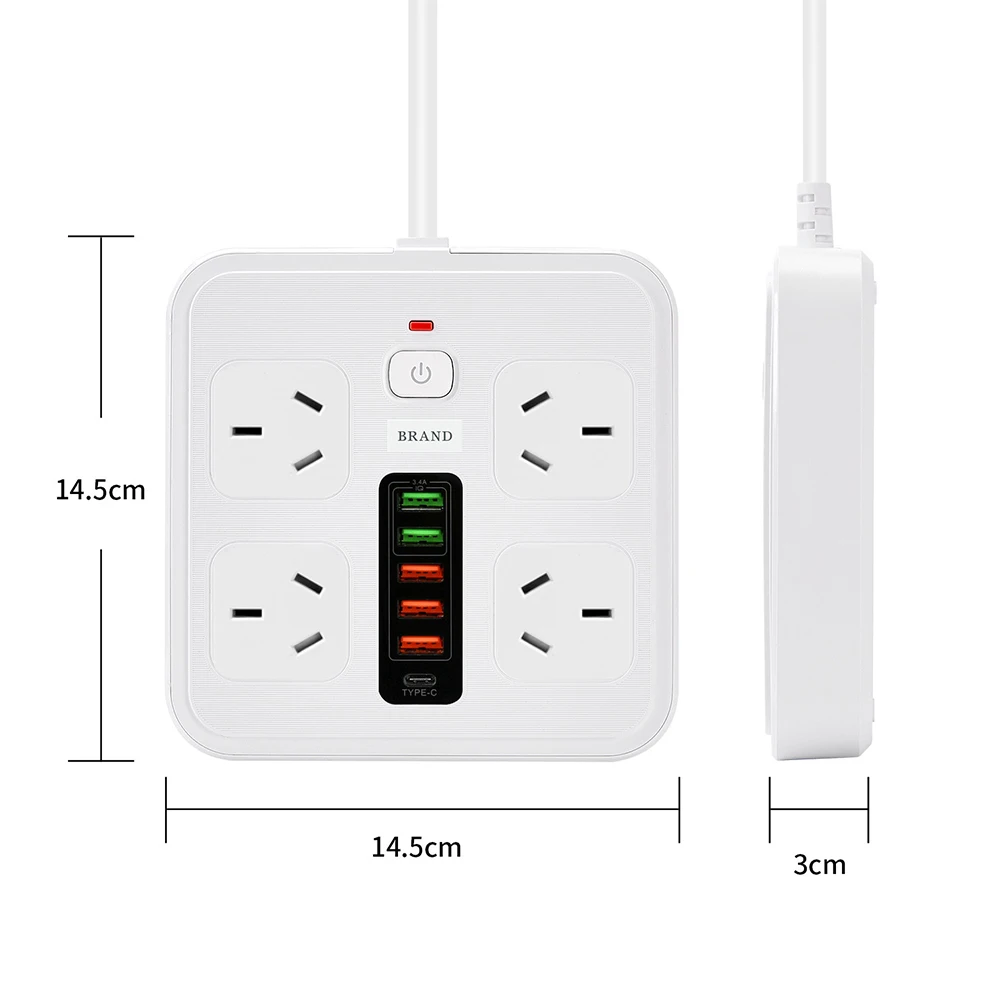 Imagem -06 - Padrão au Plug Power Strip 4ac Tomada Multi Tomada Cabo de Extensão Tomada Elétrica Filtro de Rede Protetor contra Surtos 2m