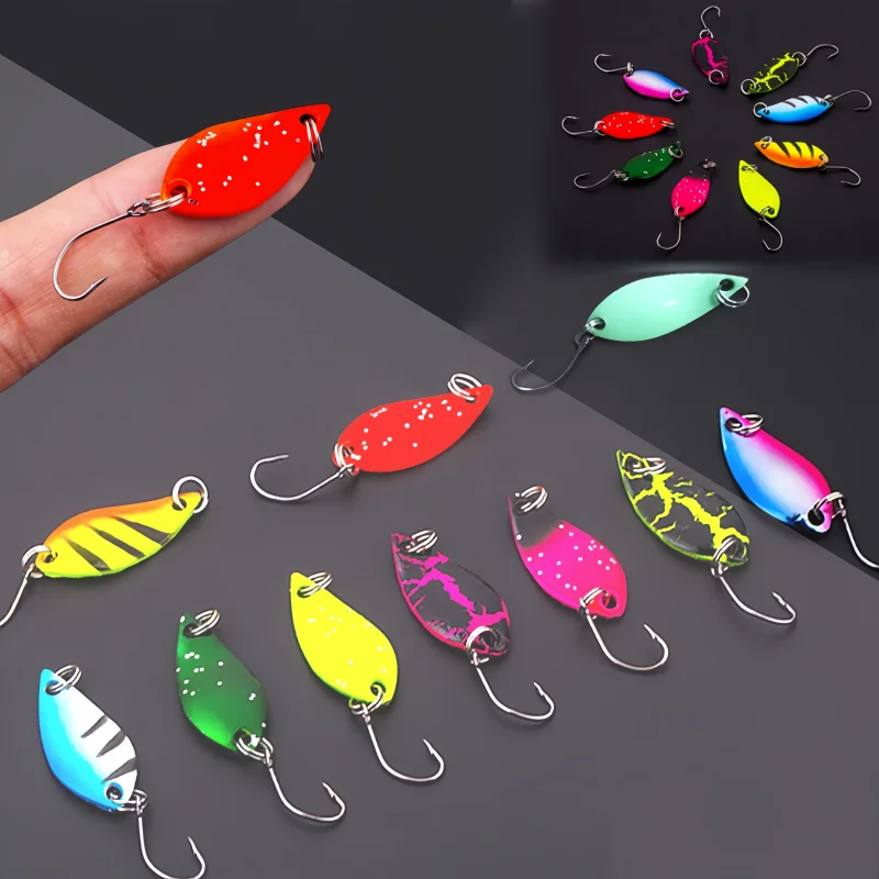 5Pcs Single Hook Spoon Shaped Rotating Fishing Lure 2.5/3.5/5G Metal Glitter Swinging Artificial Fork Hook Fishing Equipment