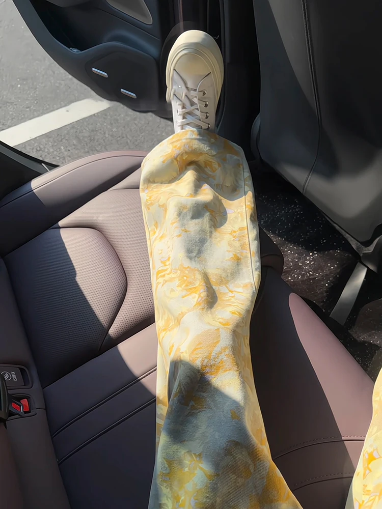 Vintage American Sle High Waist Straight Leg Jeans Men's Summer Floral Print Curved Knife  Slimming Flared Denim Pants