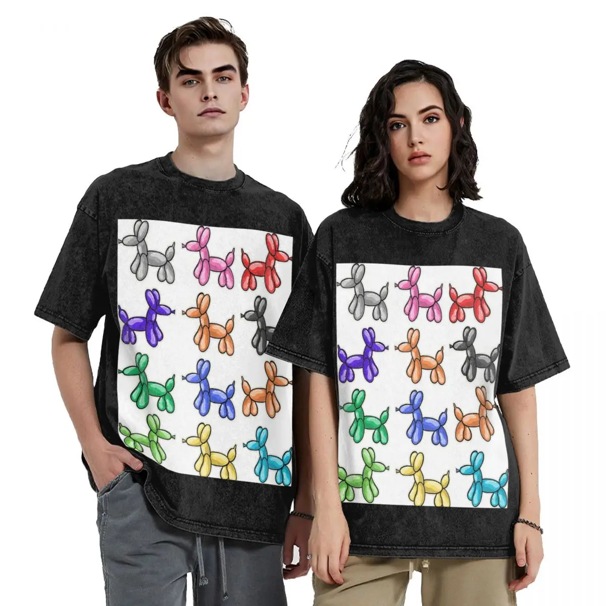 Balloon Dogs Hip Hop Short Sleeve T-Shirts Washed Tops Tees Streetwear T Shirt Casual for Men Women