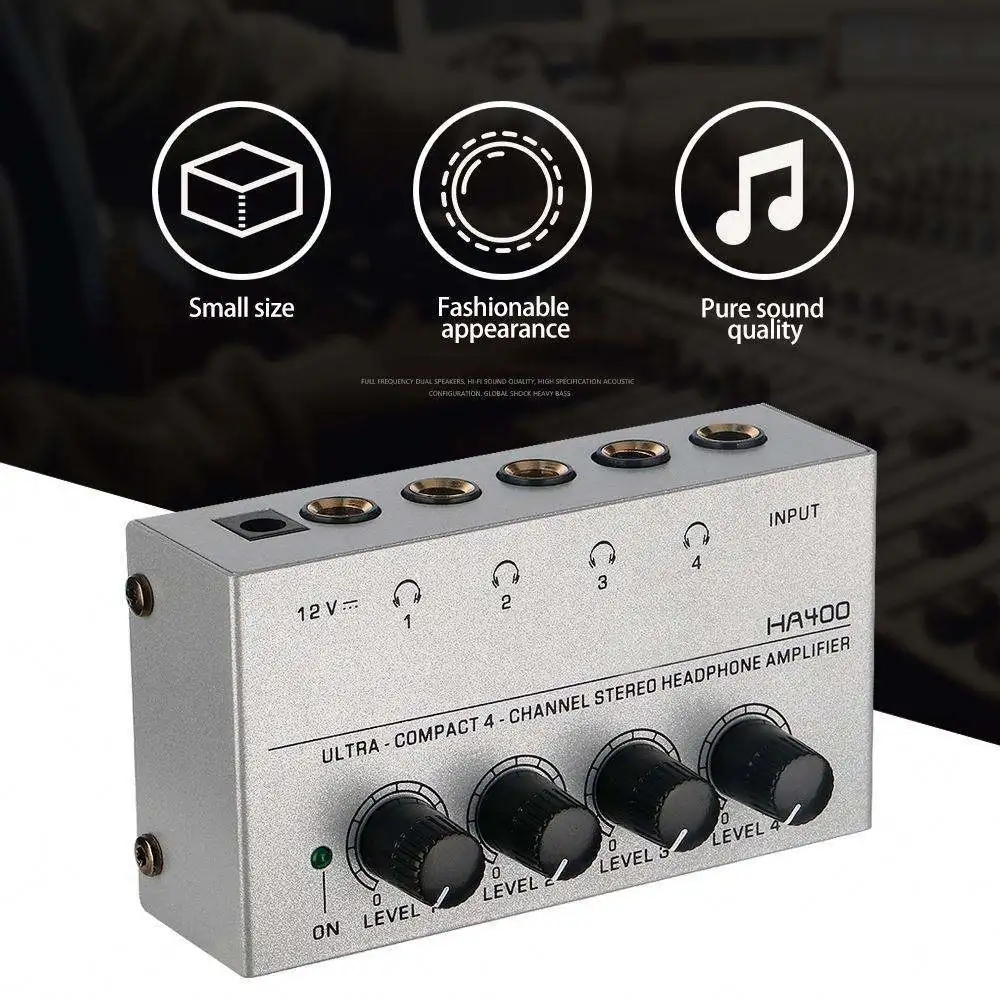 

HA400 Mini Stereo Amp | 10MHz Bandwidth | 4 Independent Outputs | For Podcast/Music Production | Includes PSU