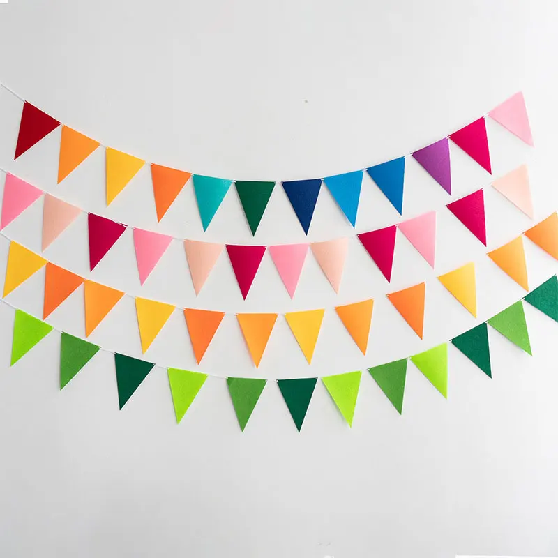 Bunte Filz-Bannergirlanden, Wimpelkette für Geburtstagsfeiern, Babyparty, Hochzeitswimpel, Heimdekorationszubehör, 12 Flaggen, 17 cm – Detail 1