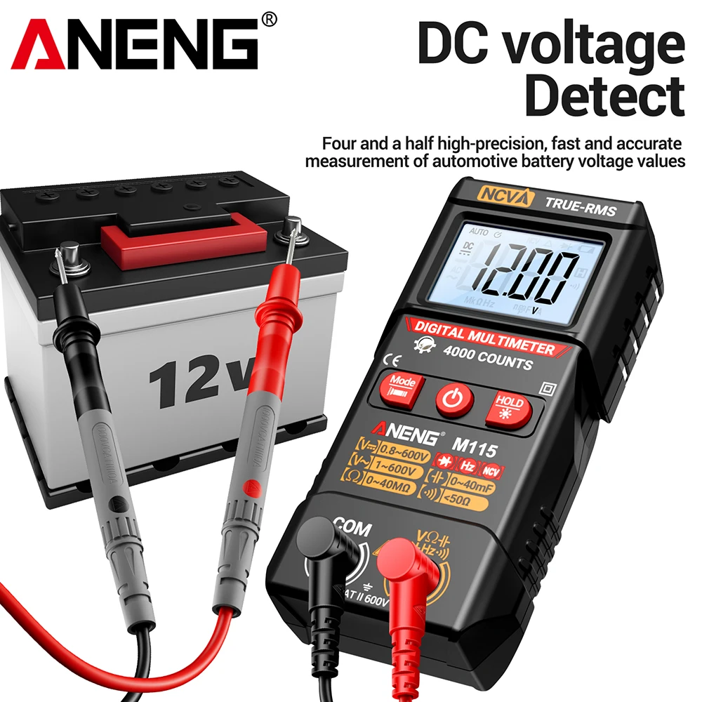 

Цифровой мультиметр ANENG M115 с 4000 измерениями, тестер напряжения AC/DC, вольтметр, омметр, измеритель емкости, частоты, диодов, портативный детектор