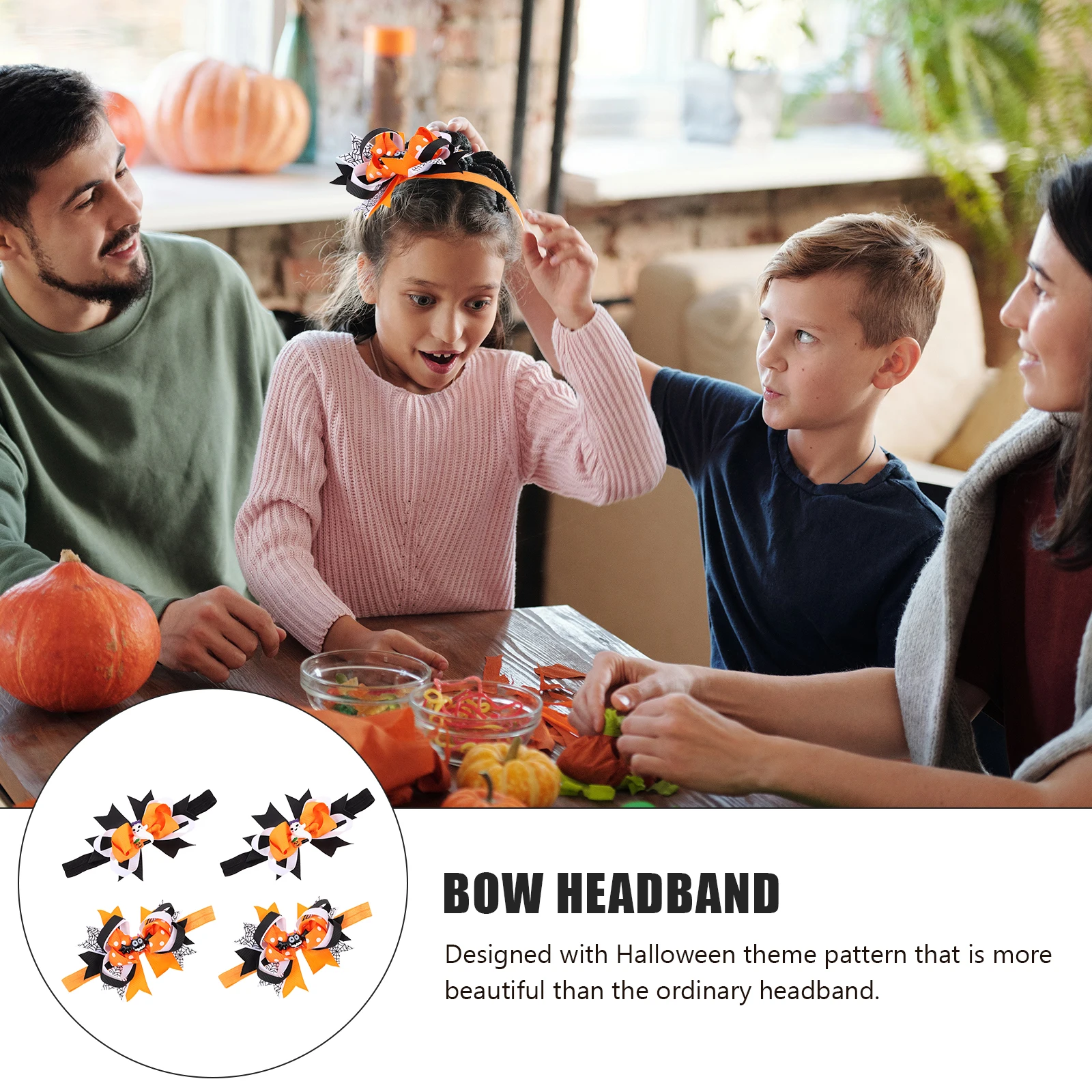 

4Pcs Elastic Halloween Bow Headbands Stretchy Hair Accessories Party Headband Halloween Headband for