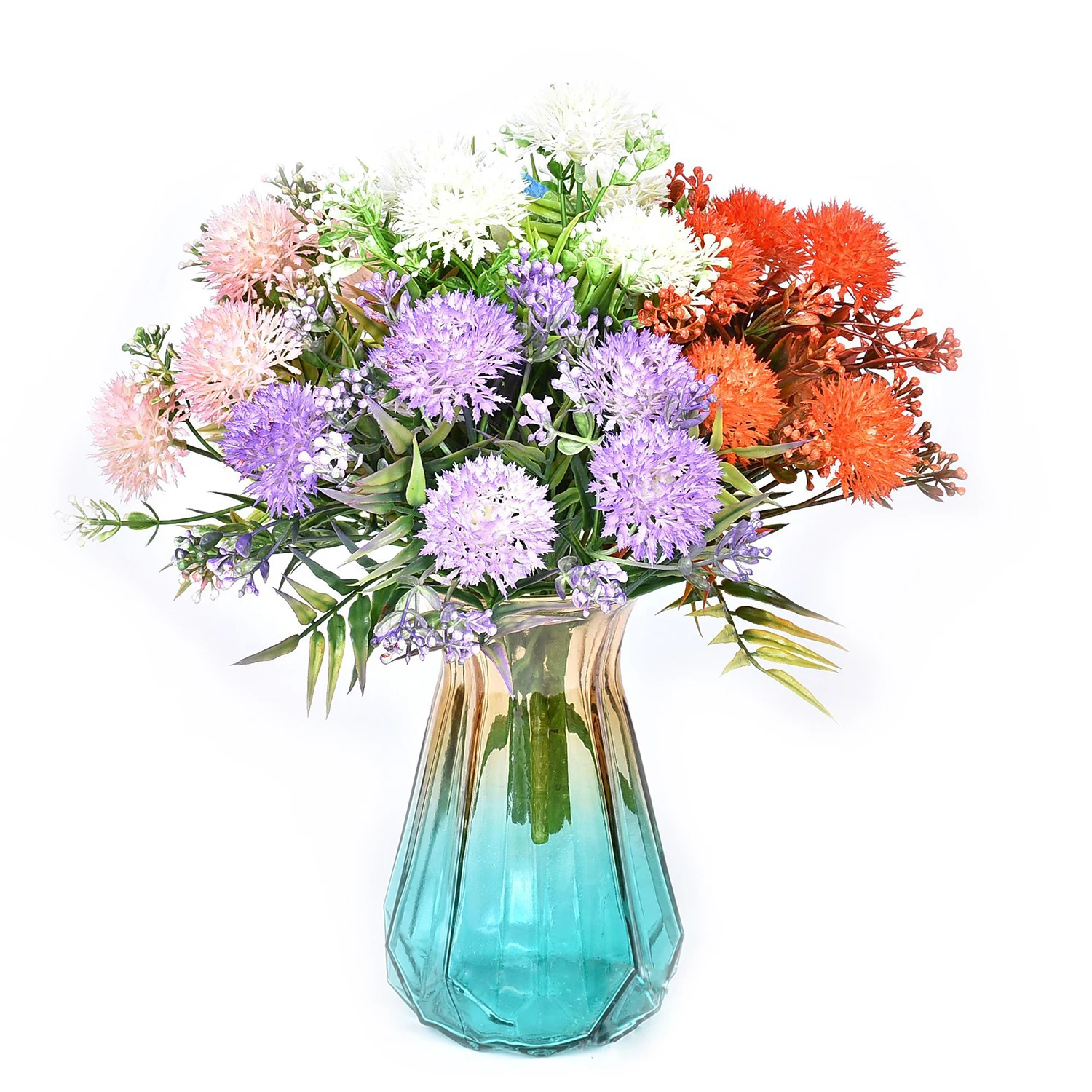 30cm/11.8in Plastic Dandelion Artificial Flowers Ball 6 Fork Wedding Bouquet Home Window Decor Photo Props Colorful Fake Flower