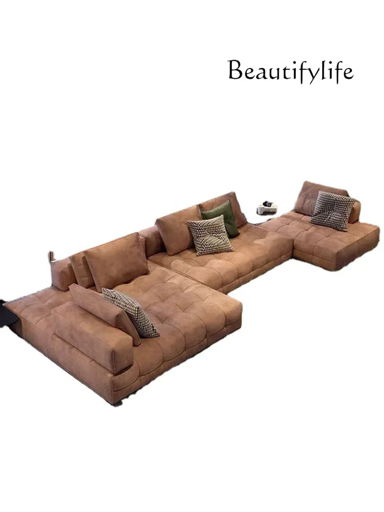 X35 Nordic Simple Medieval Style Large Flat Floor Living Room Module Combination Design Sofa Decoração