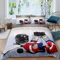 Ice Hockey Duvet Cover Set Boys Puck King Size Sports Games Theme Bedding Set For Kids Youth Adult Men Winter Match Quilt Cover