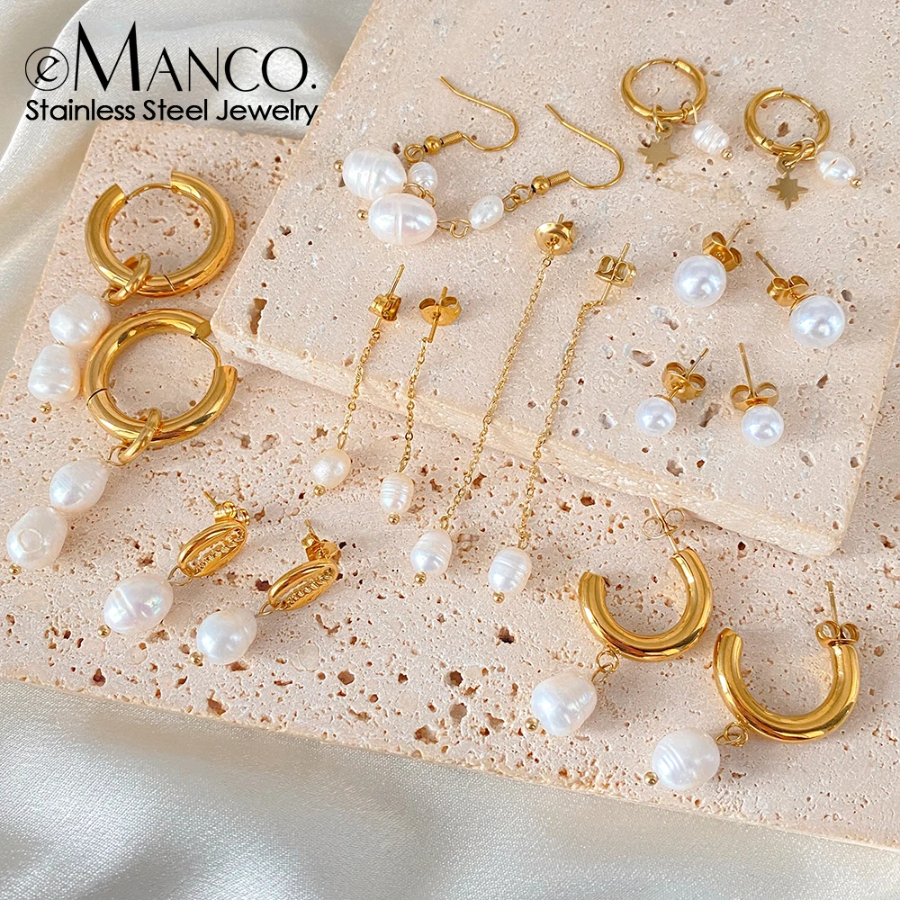 EMANCO Freshwater Pearl Earrings Stainless Steel Women's Jewelry Chain Drop Pierced Earrings Pearl Jewelry Set Gift Wholesale