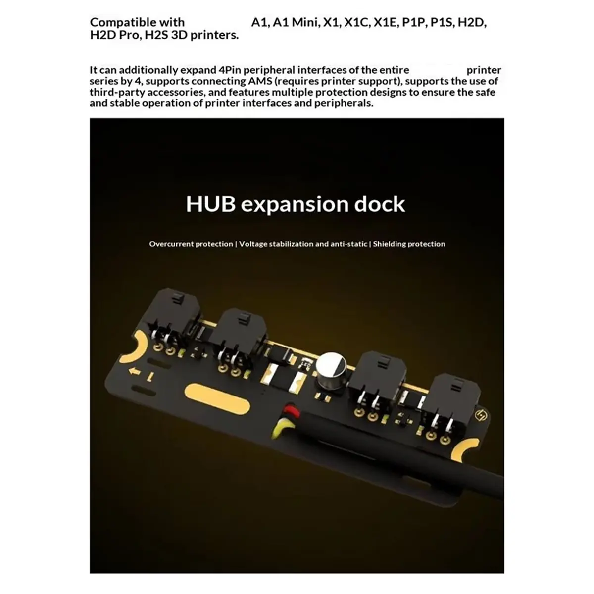 computer For Bambu Lab 4-Port Expansion Hub with Power Signal Protection for Bambu Lab All 3D Printer Accessory