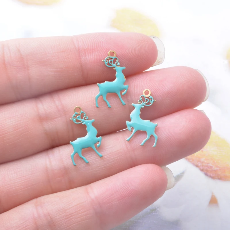 20pcs  Christmas Reindeer Charms Copper Enamelled Two-sided Dripping oil Elk DIY Noel present Pendant DIY Jewelry Accessories