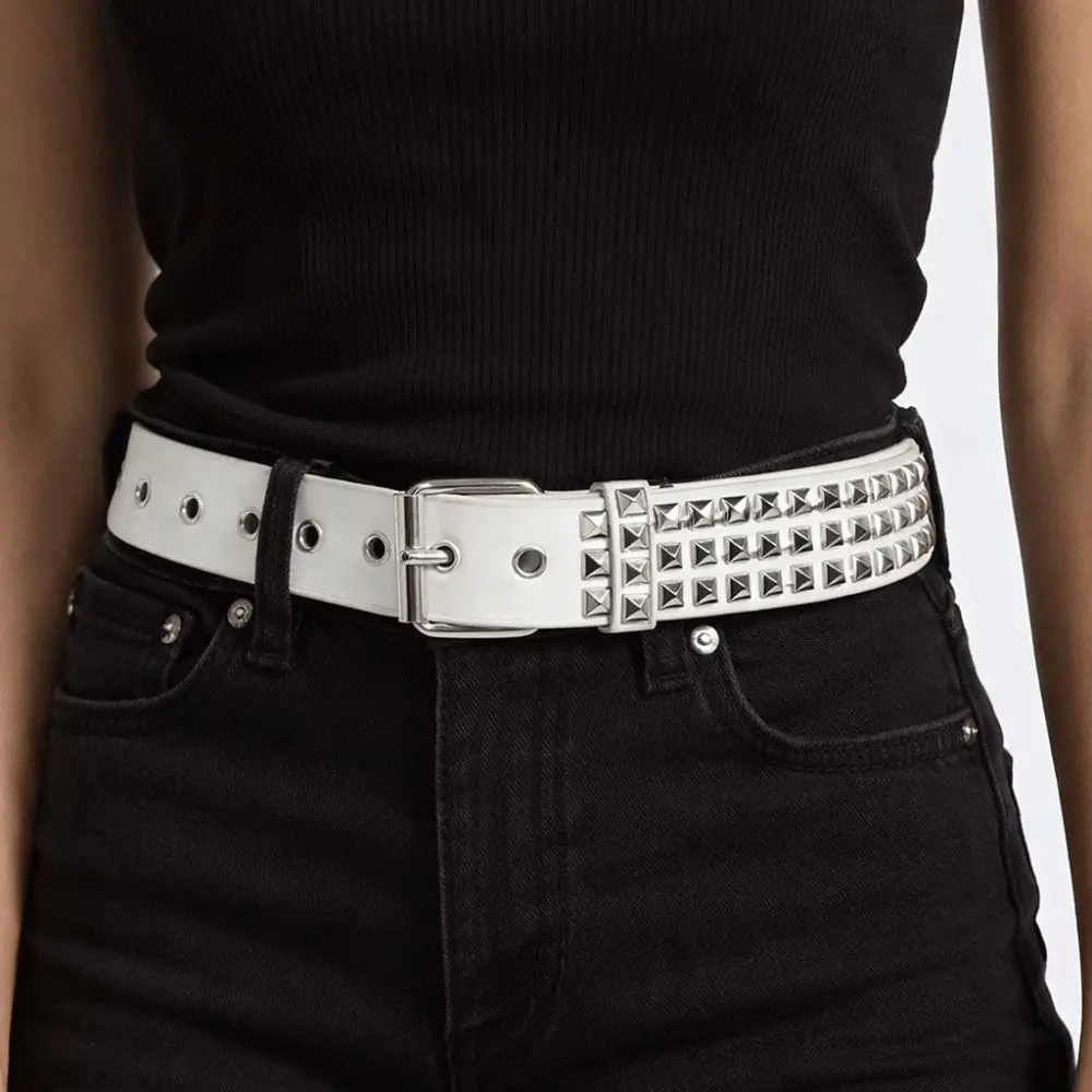 Vintage Punk Rivet Belt Stainless Steel Buckle Metal Metal Gothic Waistband General Decorative Y2K Pyramid Belt Male Female Use