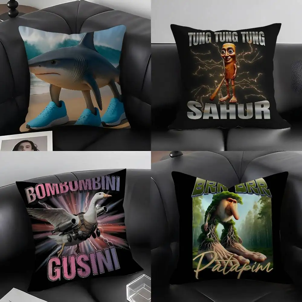 Taie d'oreiller italienne Brain Rot Meme Tralalero Tralala, housse de coussin courte en peluche Double face pour salle d'impression HD, pour la maison et le bureau