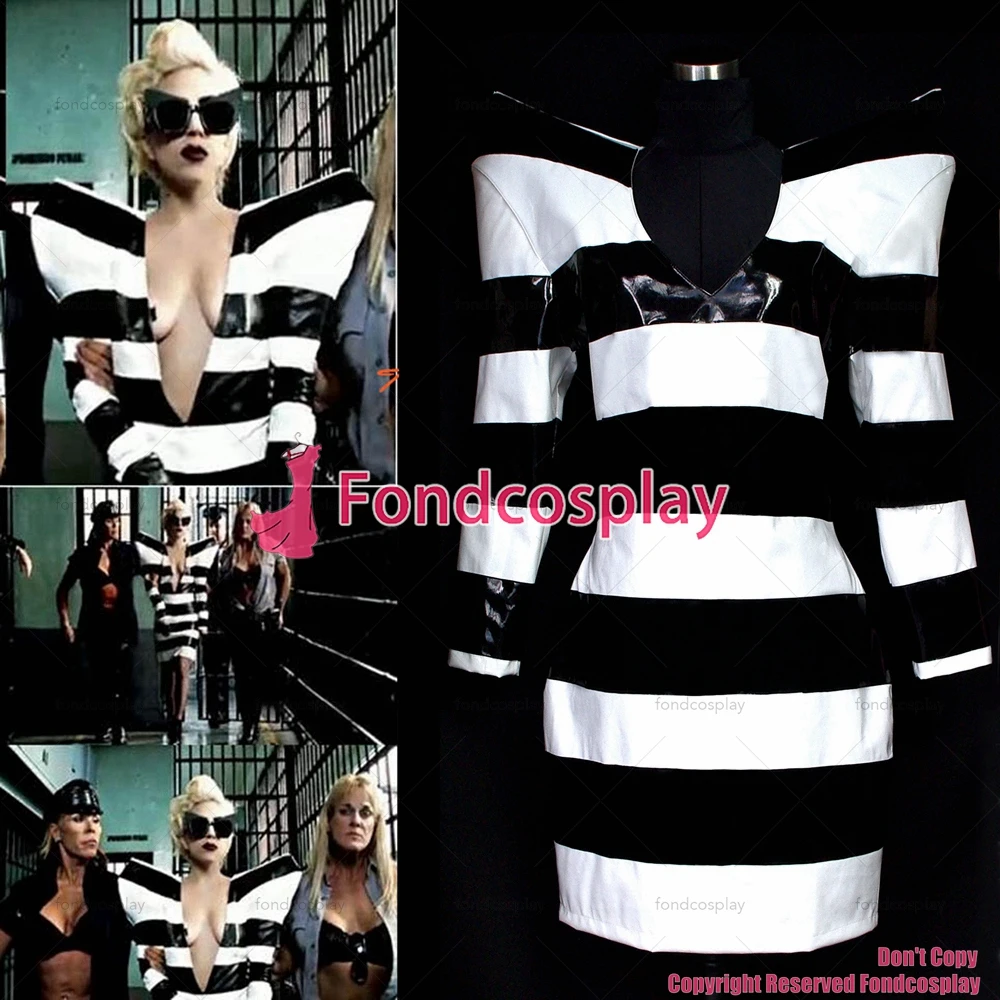 fondcosplay lady sissy maid gaga Gothic punk white black heavy Pvc Dress Cosplay Costume CD/TV[G460]