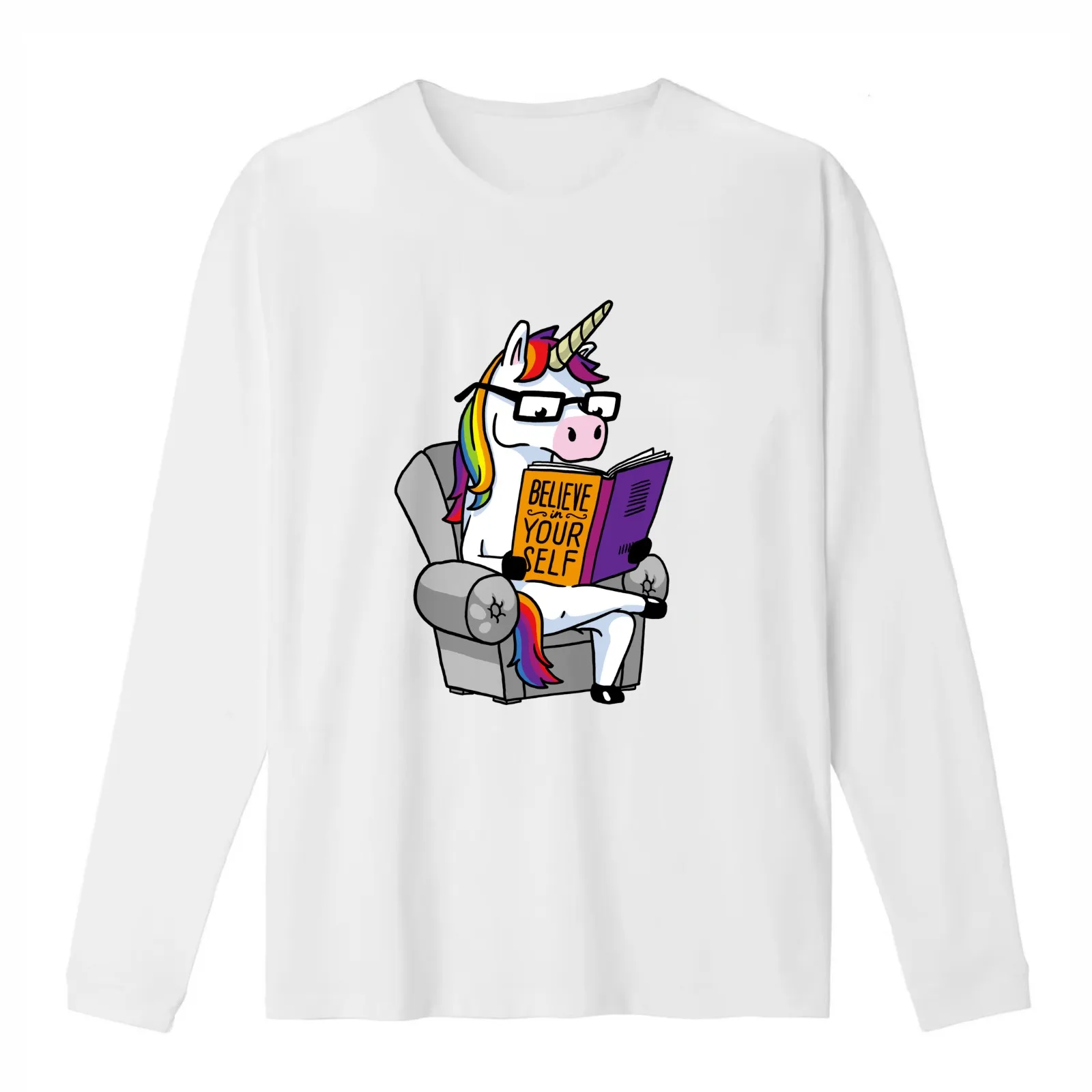 Unicorn Believe Yourself Self Affirmation Book T-Shirt Summer Casual Cotton Tee Oversized Streetwear Tops Unisex Men Women