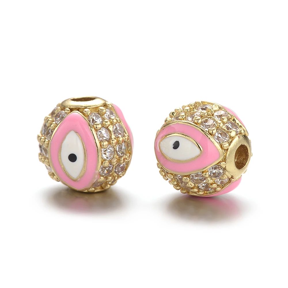 Wholesale CZ Micro Pave Enameled Smiling Face Brass Ball Beads Diy Loose Bead Jewelry Handmade Accessories 10 MM  Beads Bracelet