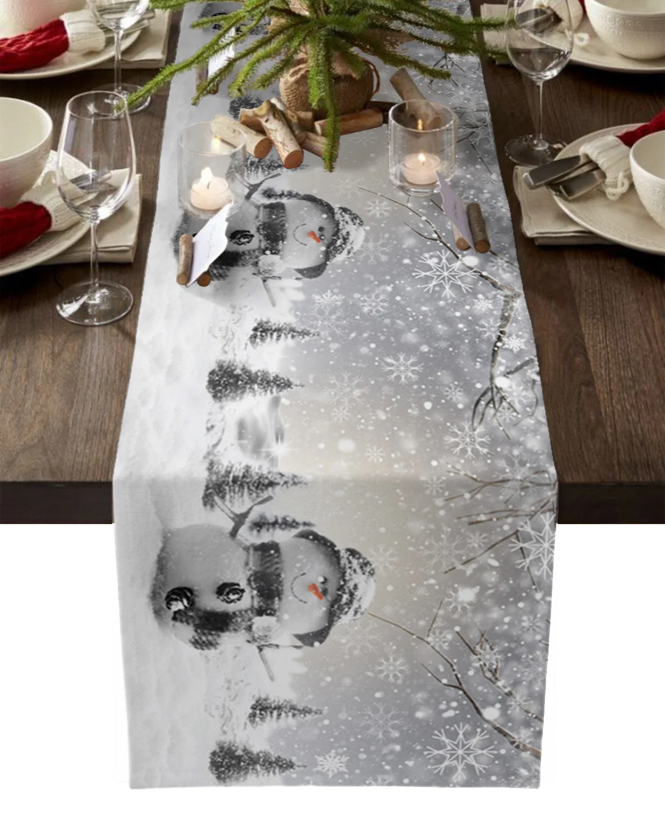 

Christmas Winter Snowman Snowflakes Table Runner Christmas Table Decor Table Runner Cotton Linen Wedding Decor Tablecloth