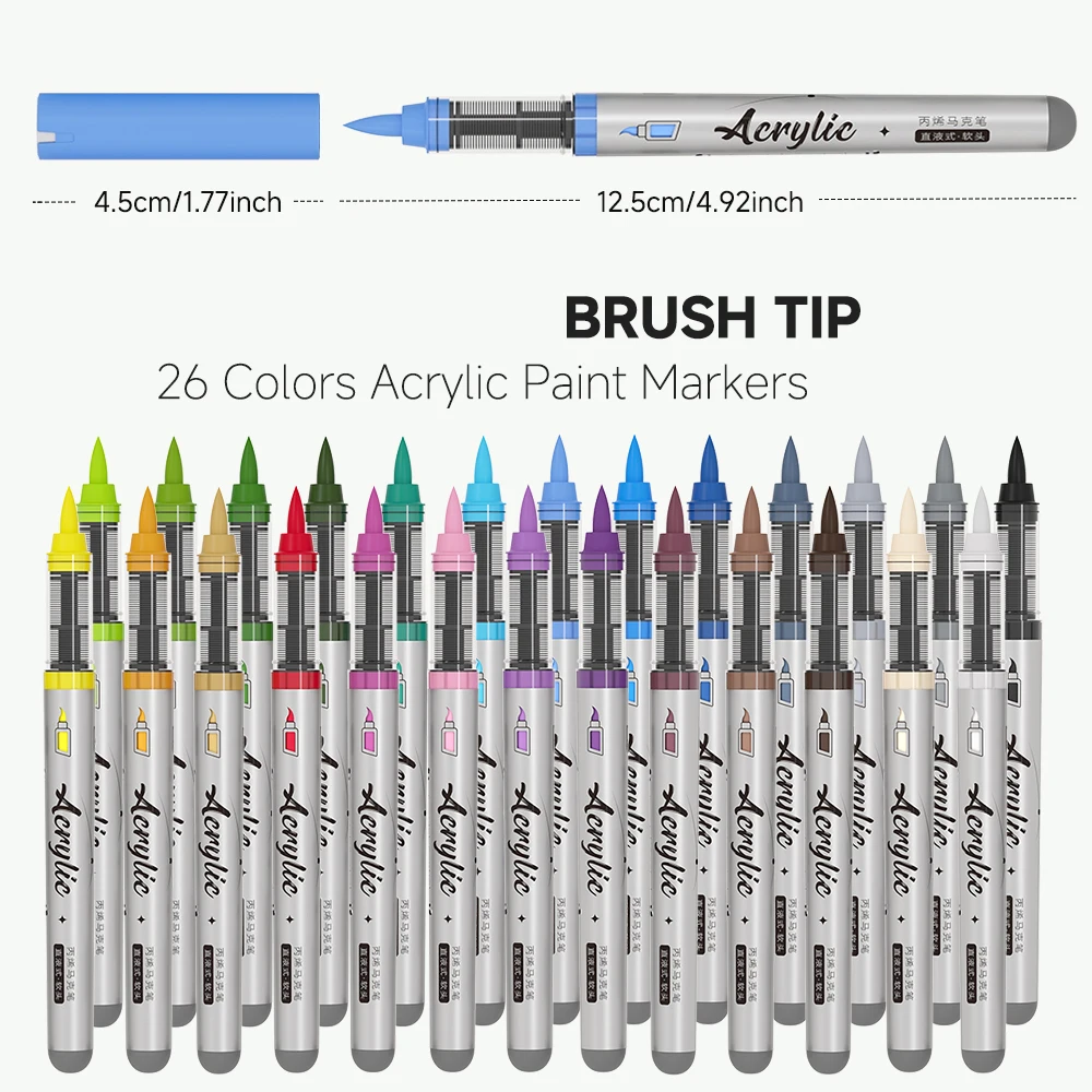 Acrylic Paint Marker Pens with Brush Tip for Stone, Wood, Canvas, Ceramic, Glass, Rock Painting, DIY Crafts Art Supplies