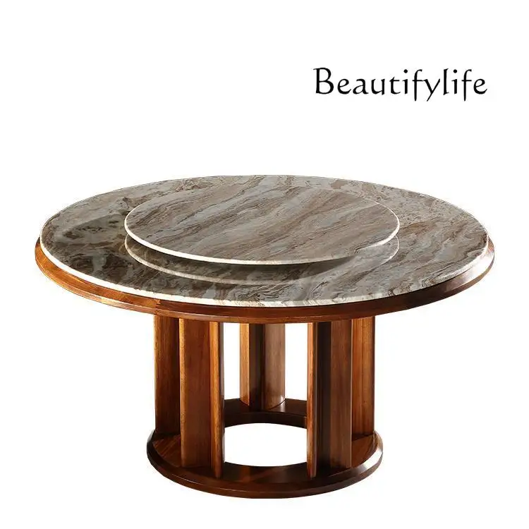 

Modern New Chinese Style Marble Turnplate round Dining Tables and Chairs Set Precious Ugyen Wooden Furniture