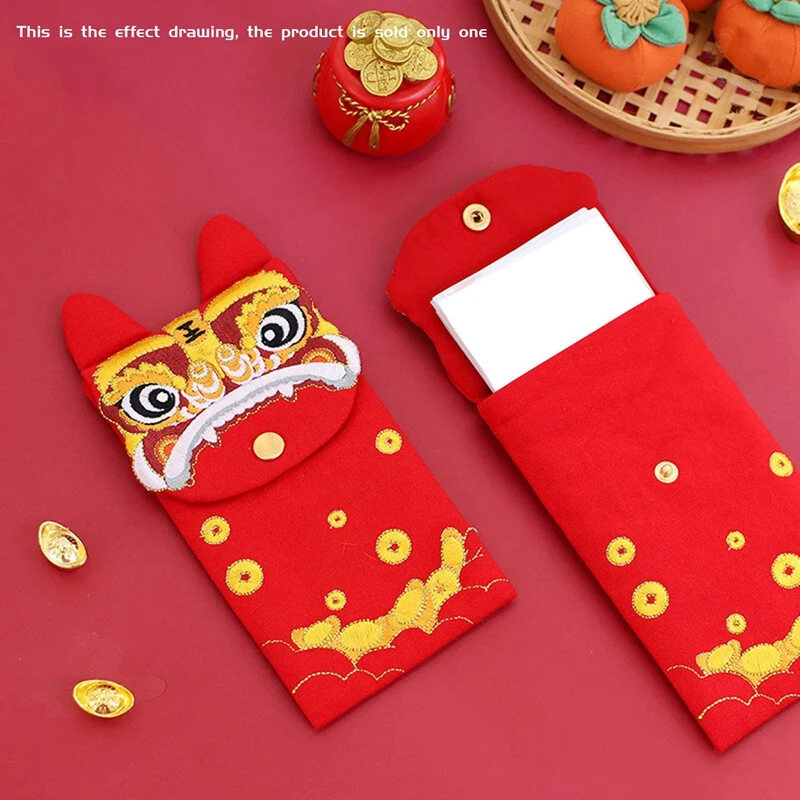 1 Stuks 2022 Tijgerjaar Canvas Borduurwerk Rode Pakjes Lentefestival Nieuwjaarsgeschenk Rode Envelop
