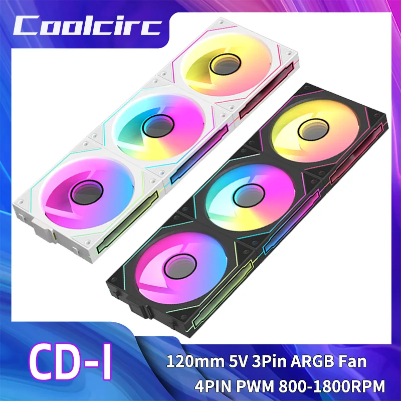 Coolcirc Computer Case Fan Kit 120mm ARGB Mirror Cycle Light Effect PC Cooling Fan 4-pin PWM Low Noise Water Cooling Ventilador