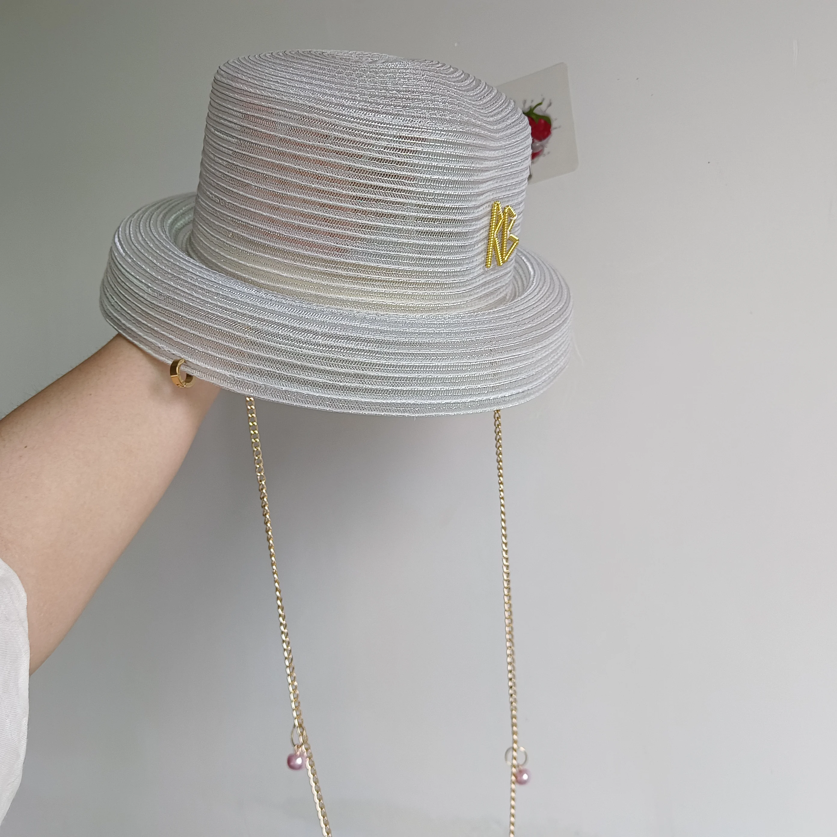 Silver-Thread Sun Hat  Summer Women's Straw Hat Elegant Women's Party Dress Hat Fashion Metal Chain Sun Hat hats for woman
