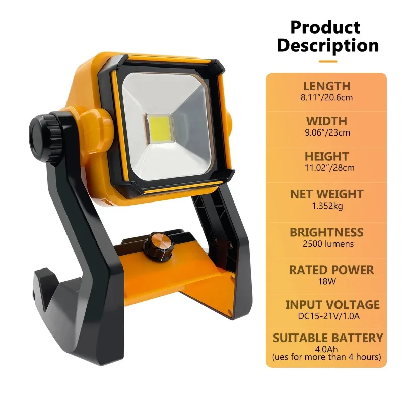 Upgraded Dimmable LED Work Light For Makita/Bosch/Milwaukee/Dewalt 18V 20V Li-ion Battery Outdoor Spotlight Cordless Flood Light